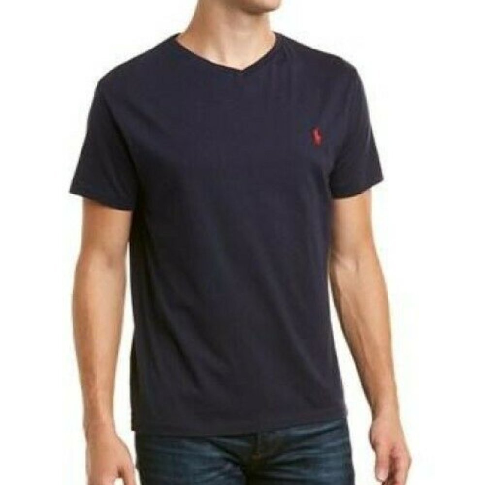 Polo Ralph Lauren navy blue v-neck t-shirt Classic Fit shortsleeve mens Medium - Picture 2 of 7